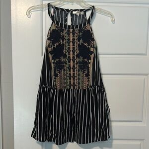 Chic Blue and Tan Striped Top